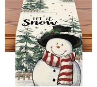 JOTOM Snowman Christmas Table Runner Let it Snow Seasonal Xmas Trees Table Runner Kitchen Dining Table Decoration for Home Party Indoor Holiday Decor 40x140 cm,Beige