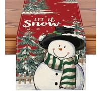 JOTOM Snowman Christmas Table Runner Let it Snow Seasonal Xmas Trees Table Runner Kitchen Dining Table Decoration for Home Party Indoor Holiday Decor 40x300 cm,Red