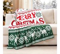 JOTOM Soft Merry Christmas Throw Blanket Deer Snowflakes Christmas Trees Fluffy Plush Warm Winter Couch Fleece Blanket for Home Sofa Bed Travel 127x152cm (Green)