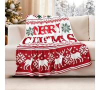 JOTOM Soft Merry Christmas Throw Blanket Deer Snowflakes Christmas Trees Fluffy Plush Warm Winter Couch Fleece Blanket for Home Sofa Bed Travel 127x152cm (Red)