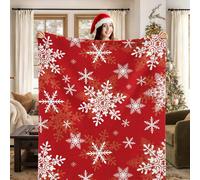 JOTOM Soft Red Christmas Snowflakes Throw Blanket Fluffy Plush Winter Warm Couch Fleece Blanket for Home Sofa Bed Travel 127x152cm (Red)