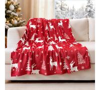 JOTOM Soft Red Christmas Throw Blanket Deer Christmas Trees Snowflakes Fluffy Plush Winter Warm Couch Fleece Blanket for Home Sofa Bed Travel 127x152cm (Red)