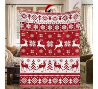 JOTOM Soft Red Christmas Throw Blanket Deer Snowflakes Christmas Trees Fluffy Plush Winter Warm Couch Fleece Blanket for Home Sofa Bed Travel 127x152cm (Red)