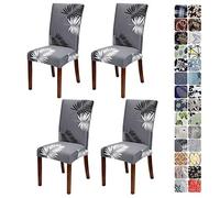 JOTOM Stretch Modern Chair Covers Dining Chair Protector Removable Soft Spandex Dining Chair Slipcovers for Hotel Party Wedding Dining Room Kitchen (Grey White Leaf, Pack of 4)