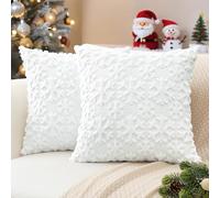 JOTOM White Snowflake Winter Christmas Cushion Covers 50x50 cm Set of 2 Soft Plush Faux Fur Christmas Decorative Throw Pillow Covers Holiday Pillow Case for Home Bedroom Couch Sofa Decor (White)
