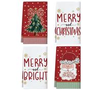JOTOM Xmas Tree Merry Christmas Kitchen Towels 45x65 cm Snowflakes Santa Claus Winter Dish Towels for Kitchen Xmas Decoration Hand Towel Set of 4
