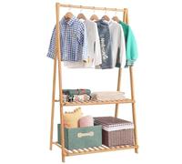 Jotsport Small Clothes Rack Kids Dress Up Storage for Playroom, Toddlers Bedroom, Bamboo Child Garment Rack with 2 Tier Storage Shelf, Kids Clothing Rack Costumes Organizer