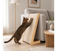 Jou Shen 65 cm L-Shaped Cat Scratcher with Natural Sisal Pad | Dual-use wooden frame stands by sofas or lies flat as a ramp; natural Sisal pad for scratching, stretching and climbing.