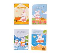 Joucien 4pc-A7 Inspirational Text Rubber Cover Notebook for Students, Portable Mini Horizontal Pocket Notebook-Four Seasons Rabbit Series-10.7 * 7.5CM
