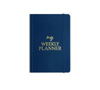 Joucien A5-Simple Student Personality Weekly Planner, English Business Notebook with Flannel Cover - Dark Blue