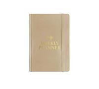 Joucien A5-Simple Student Personality Weekly Planner, English Business Notebook with Flannel Cover - Khaki
