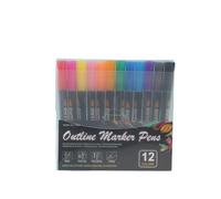 Joucien Black Pole Double Line Outline Mark Pen Silver Double Line Mark Pen-12 colors-Round head