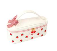Joucien Cute cartoon leather stationery storage bag, pencil case for elementary school girls - Lolita strawberry+bow+5 pens