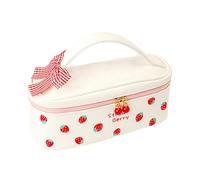 Joucien Cute cartoon leather stationery storage bag, pencil case for elementary school girls' stationery - loli strawberry+bow tie