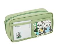 Joucien Cute cartoon panda pencil case for adolescentss and elementary school students, pencil case storage bag, Dual Grid Volcano Green + Panda Grand Slam, One size fits all