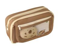 Joucien Cute cartoon personalized pencil case for elementary school stationery and pencil storage - coffee color+PP clip+keychain