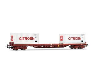 JOUEF HJ6310 SNCF, 4-axle stake wagon, Rs type with 2 x 20' container "Citroen", white, ep. IV Railway 1x Wagon