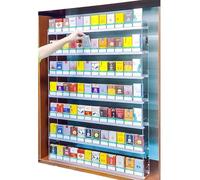 JOUFNING 2-6 Layer Store Cigarette Display Rack, Rectangular Acrylic Chip Rack Stands, Transparent Pushers Display Case, Wall Mounted Storage Organization Shelf(74x10x71cm)