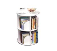 JOUFNING 2-layer Desktop Circular Rotating Bookshelf, Wooden Organizer Rack, Bookcase for Computer Desktop Space-Saving Storage Rack, for Home Office Students