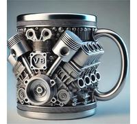 JOUFNING Art Statue - Desktop Decoration Figurine Sculpture, V6/V8 Engines Stainless Steel Ornaments Cup, Personalized Novelty Automobile Engine Coffee Mug, with Insulated Handle(V8)