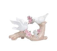 JOUFNING Desk Decor - Creative Ceramic Love Birds Figurine, White Doves with Pink Flowers, Romantic Decor, Branch Perch Design, Abstract Ornament Sculpture, Funny Gifts