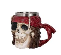 JOUFNING Skull Mug Caribbean Pirate Bandana, Art Statue Coffee Mugs with Handle, Stainless Steel and Resin Tankard Beer Cup, Theme Party Decor, Gifts for Men Father Dad Husband