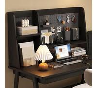 JOUFNING Solid Wood Computer Desk Bookcase - Ladder Desktop Bookshelf, Multipurpose Desk Hutch Storage Organizer, with Metal Pegboard, for Home Office Dorm(Black,75cm/30in)