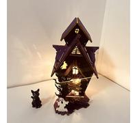 joukares 3D Wooden Puzzle, DIY Haunted House Kit with Light, Halloween Ghost Festival Model for Adults and Kids, Skeletons and Cats, Creepy Table Centrepiece, Spooky Party Decoration A
