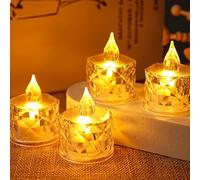 joukares 4 Pack Realistic Bright Battery Operated Flameless LED Tea Lights Candles, Crystal Electric Fake Candles for Halloween Valentine’s Day Wedding Christmas Party Festivals Decoration Warm (L)