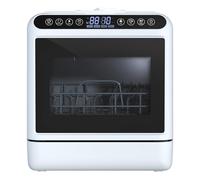 joukares 5L Water Tank Mini Portable Dishwasher, Smart Countertop Dishwasher with 5 Place Settings, 2-Tier Rack, 3-Spray Arm, High-Temperature Cleaning, Air-Dry Function, Compact for Small Kitchens W