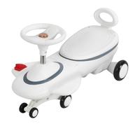 joukares 6.7V Electric Wiggle Car with Pedal, 2-in-1 Baby Swing Car with Flashing Light and Music, 360-Degree Steering, Shock-Absorbing PU Tires, Driving Toys for Toddlers 3-5, 220 Lbs Milky White
