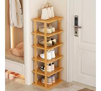 joukares 6-Tier Wooden Shoe Rack - Narrow, Slim, Vertical, Bamboo Stackable Shoe Storage Organiser for Hallway & Bedroom, Small Spaces (Brown)