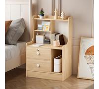 joukares Bedside Table with Lockable Drawer, Wooden Nightstand with 2 Drawers and Storage Shelves, Multi-Scene Application Slim End Table for Bedroom/Living Room, Easy Assembly Wooden Color