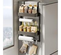 joukares Hanging Spice Rack for Refrigerator, Multi-Layer Storage Shelf, Fridge Side Organiser with Suction Cups, Carbon Steel Condiment Rack for Kitchen Organisation and Storage (Black)