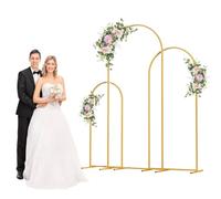 joukares Set of 3 Arch Backdrop Stand, Gold Metal Wedding Frame Set, Party Decoration Display Archway, 4FT, 5FT, 6FT Backdrop Arch for Birthday Party Baby Shower Wedding Ceremony Banquet Decoration G