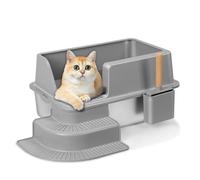 joukares Stainless Steel Cat Litter Box, Extra Large Open Top Litter Tray with Non-Stick Surface, High Sided Metal Litter Pan, Easy Cleaning, Suitable for Big Cats and Multiple Cats 1 Set