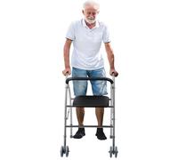 joukares Zimmer Frame, Folding Walking Frame, Walker with Seat and Wheels, Lightweight Mobility Walking Aid with Seat, Foldable Walker with 3 Gears Adjustable Height Legs, 330lbs Capacity Black