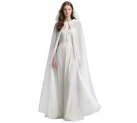 Joukavor Chiffon Hooded Cloak Medieval Renaissance Fantasy Cape for Women, White, One Size