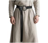Joukavor Leather Renaissance Belt with O Ring for Women Men Halloween Renfaire, Black, One size