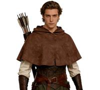 Joukavor Medieval Cowl Hood Renaissance Hooded Cape for Women Men Halloween LARP, Brown, One Size