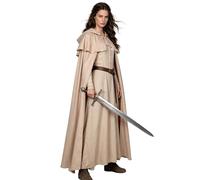 Joukavor Medieval Hooded Cloak Renaissance Wizard Ranger Cape for Cosplay, Beige, One Size