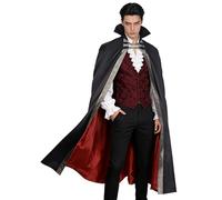 Joukavor Men's Vampire Cape with Stand Up Collar - Victorian Gothic Cloak for Renaissance & Halloween Cosplay, Black, One size