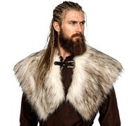 Joukavor Men's Viking Fur Shawl Shoulder Wrap Medieval Barbarian Fur Collar, B-white, One size