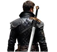 Joukavor Sword Back Holster Leather Sword Holder Back Strap Sword Frog Shoulder Medieval Accessory, B-black, One size