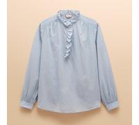 Joules Blue White Melanie Cotton Ruffle Blouse