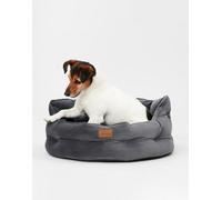 Joules Chesterfield Dog Bed, Grey, Soft Velvet Fabric, Thickly Padded, Machine Washable, 50Cm Diameter, Small