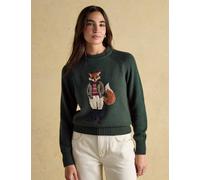 Joules Cotton Rich Fox Jumper with Wool Green Mix