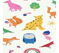 Joules Country Critters Heroes Wallpaper - White / Rainbow - 10m