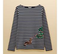 Joules Dog Navy Cream Festive Harbour Boat Neck Breton Top
