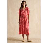 Joules female Floral V-Neck Midi Waisted Dress - 10 - Red Mix, Red Mix,Khaki Mix